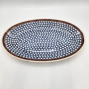 Polish Pottery Oval Serving Platter Blue Hand Painted 14x8.5" Boleslawiec Unikat